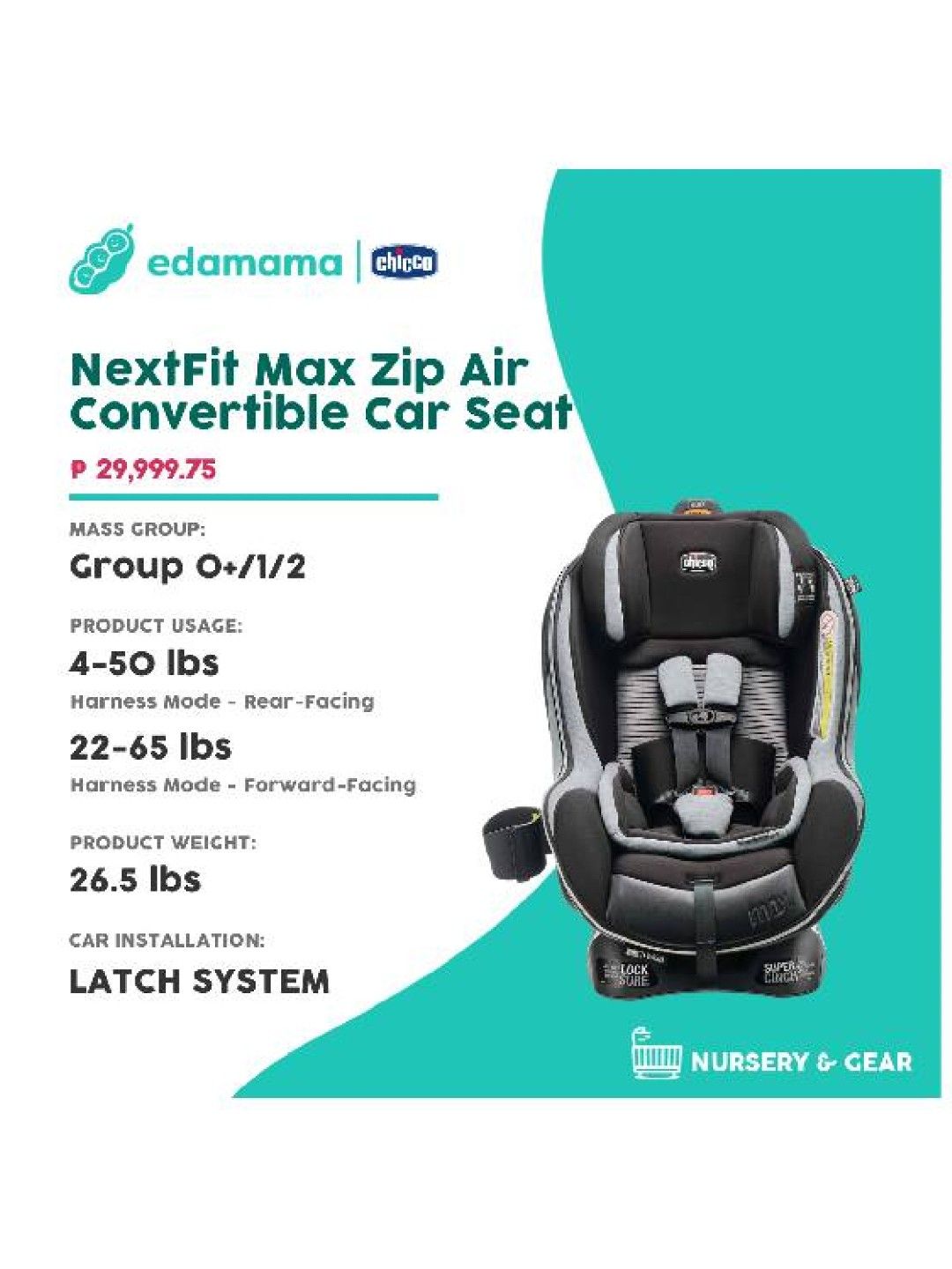 Chicco NextFit Max Zip Air Convertible Car Seat (Vero USA- Image 2)