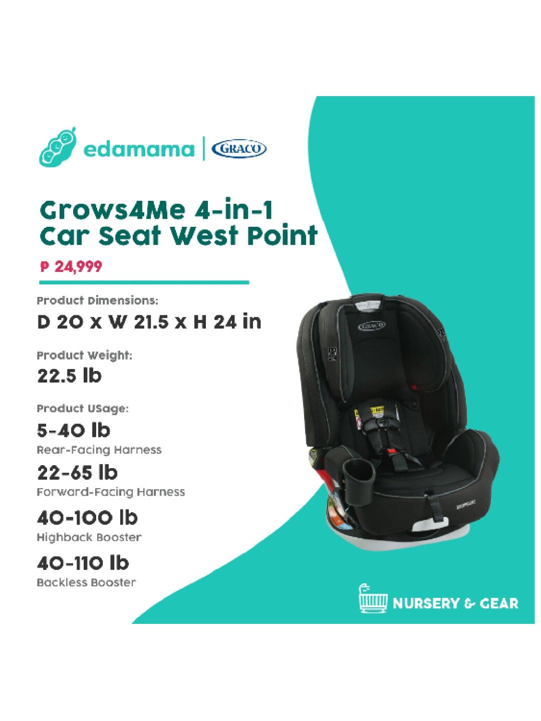 Graco Grows4Me 4-in-1 Car Seat West Point (No Color- Image 2)