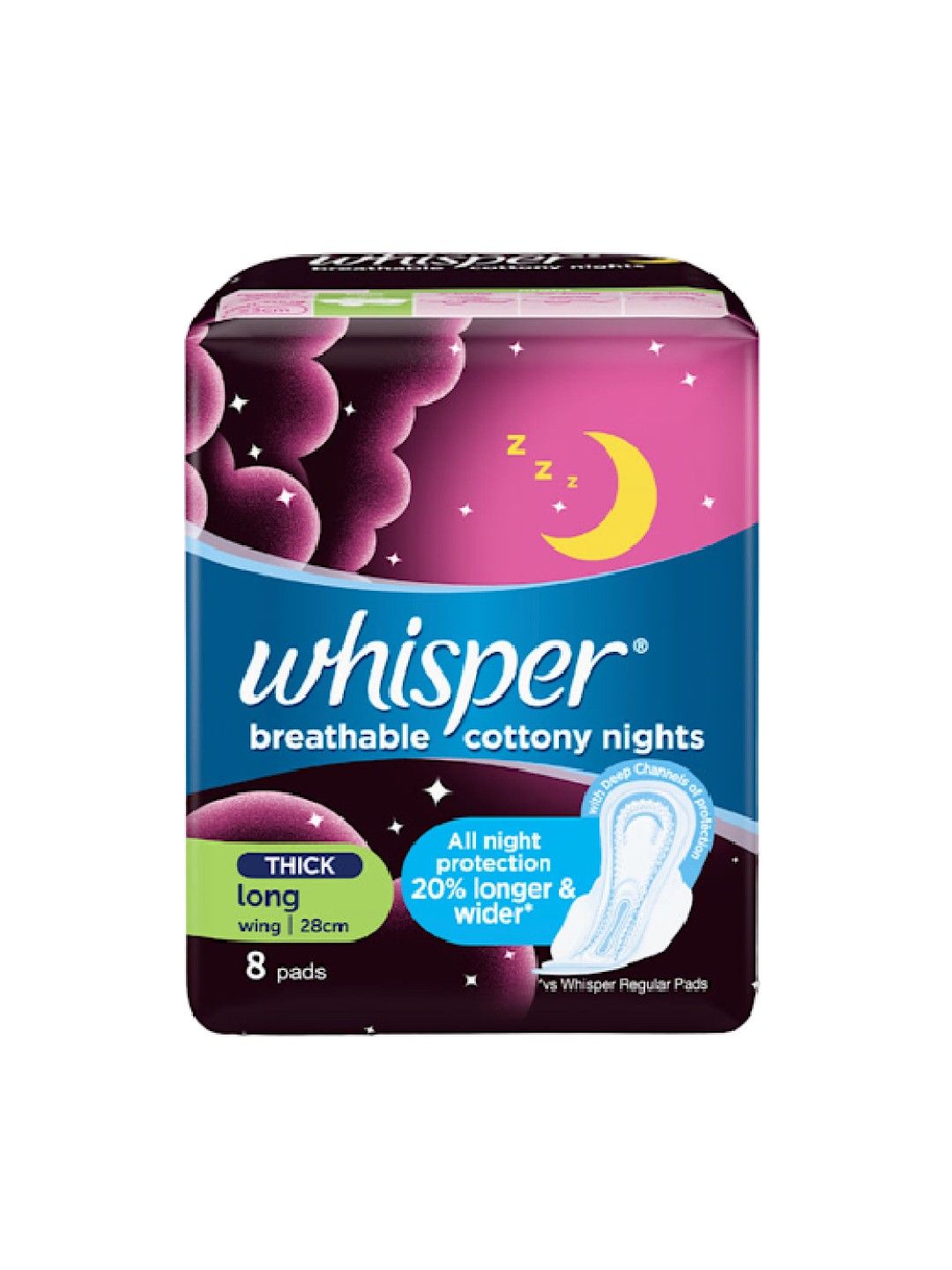 Whisper Cottony Clean Overnight Long Wings Sanitary Napkins (8pcs)