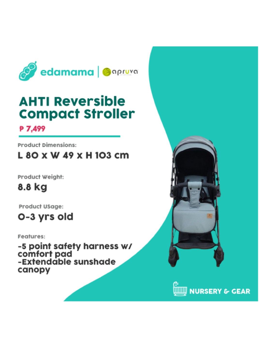 Apruva AHTI Reversible Compact Stroller (Green- Image 2)