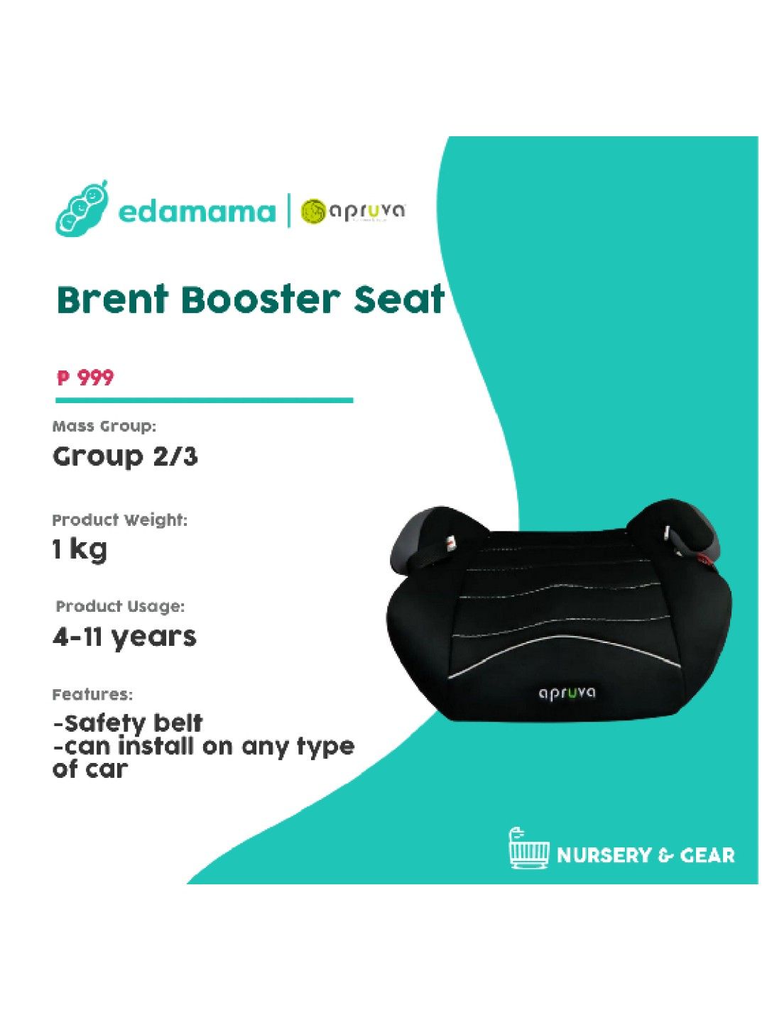 Apruva Brent Booster Seat (Gray- Image 2)