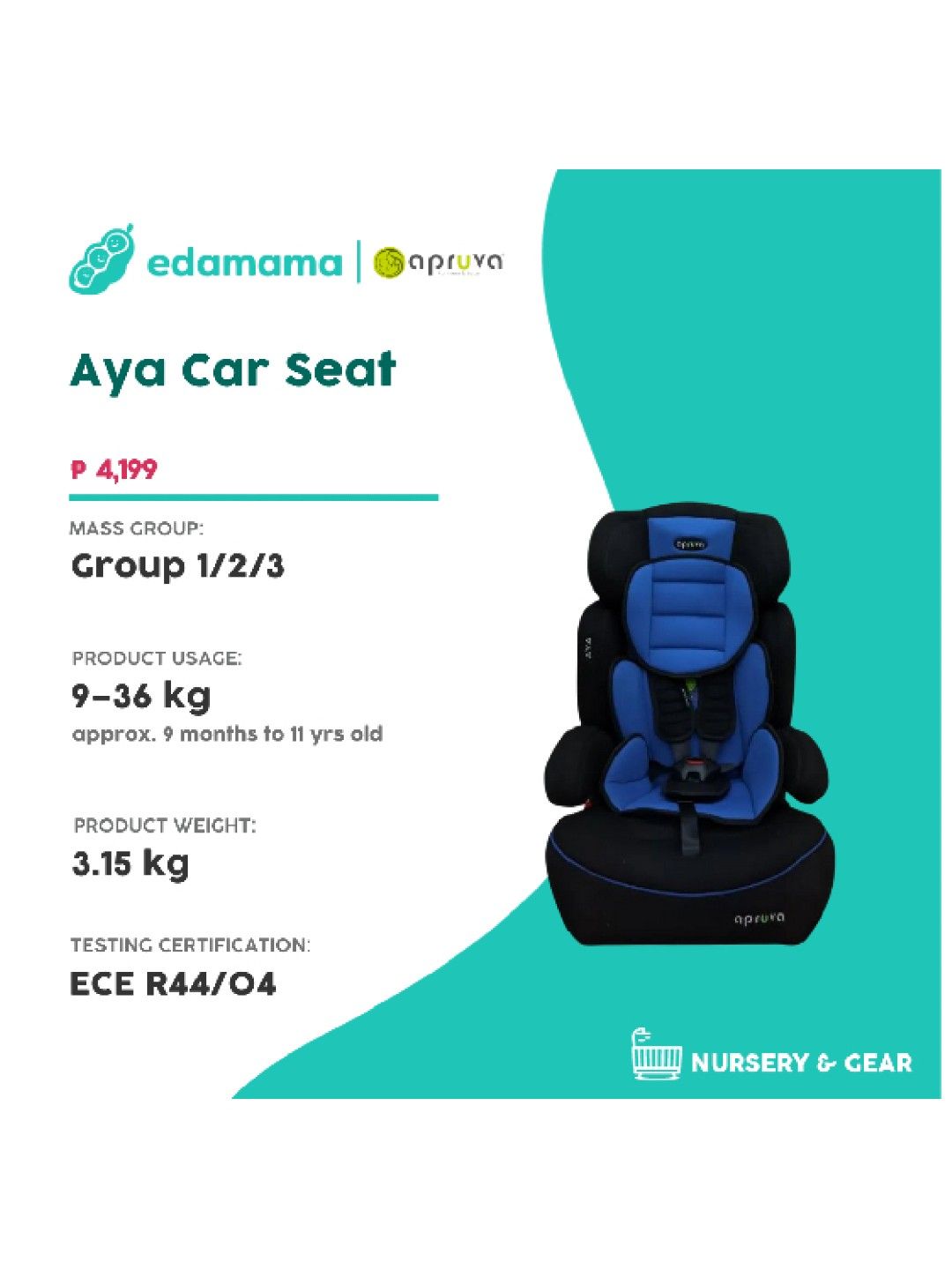 Apruva Aya Car Seat (Blue- Image 2)