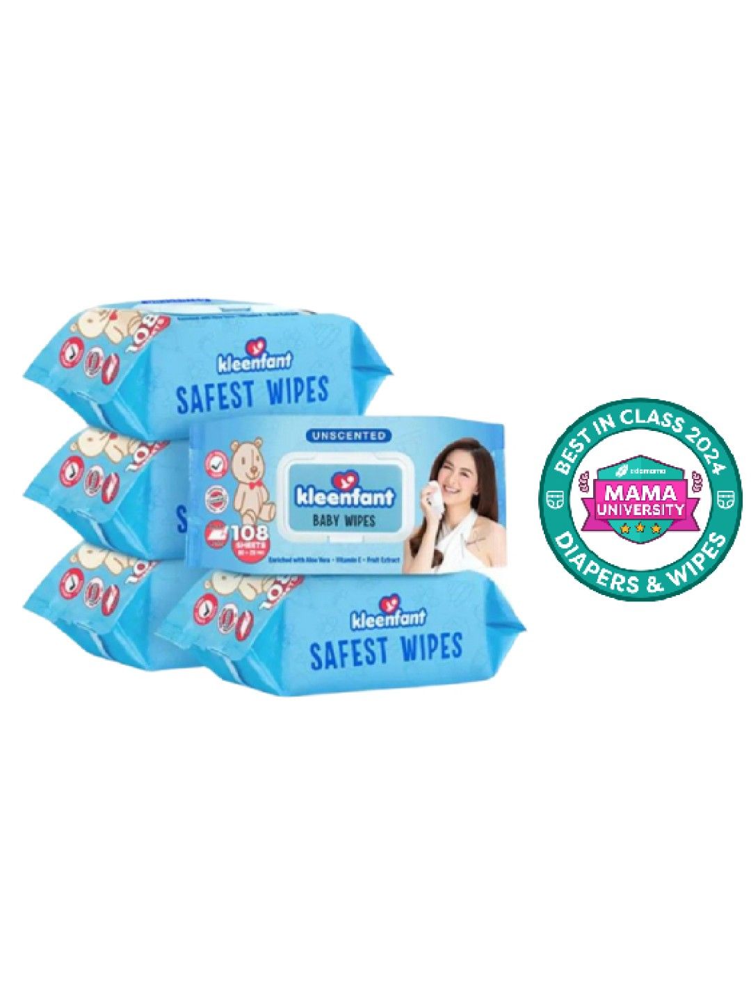 Kleenfant Unscented Baby Wipes (108 sheets) Pack of 5 (No Color- Image 1)