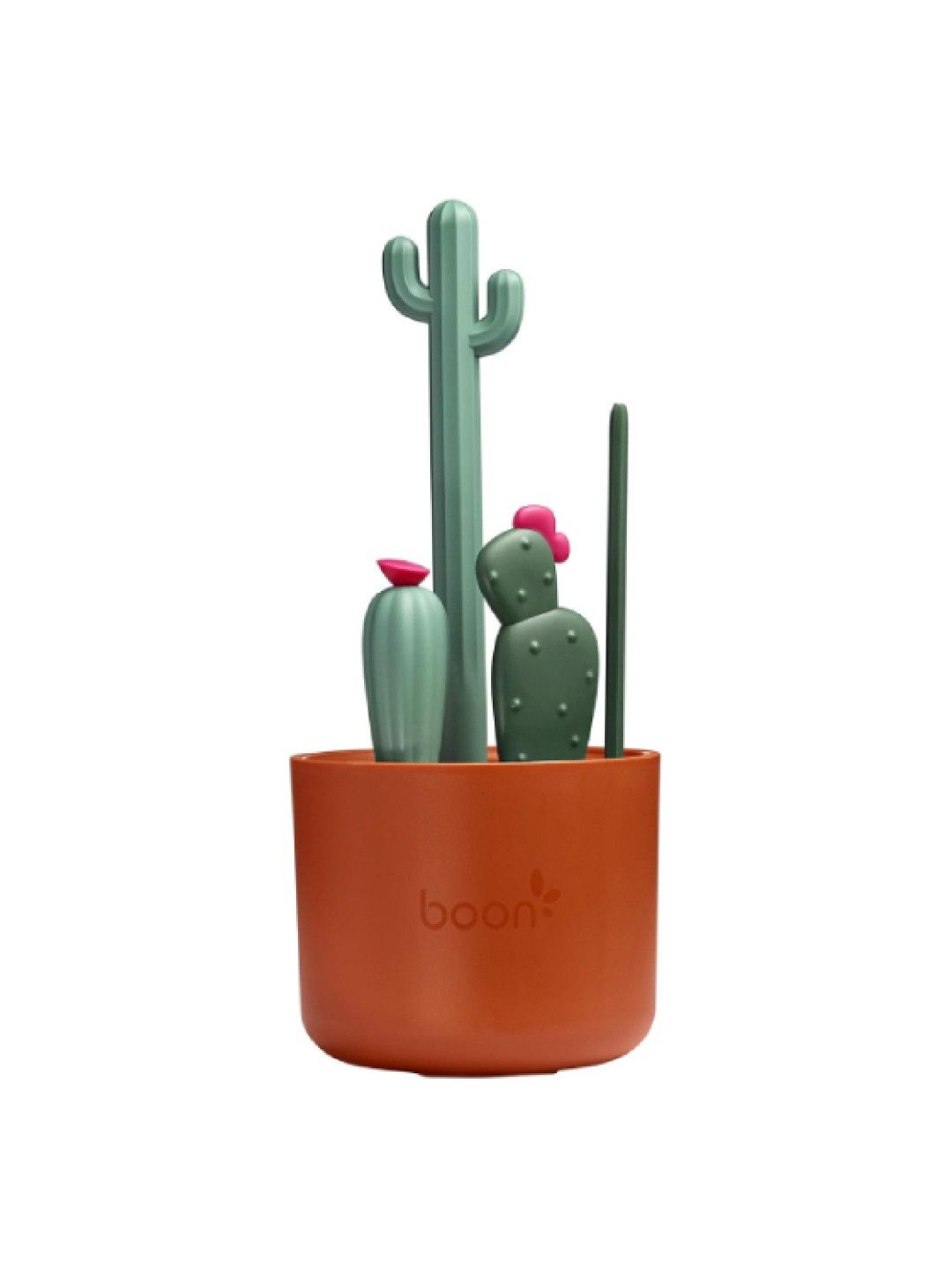 BOON CACTI Bottle Cleaning System - Set of 4 brushes with vase (Brown/Dark Green) (No Color- Image 1)