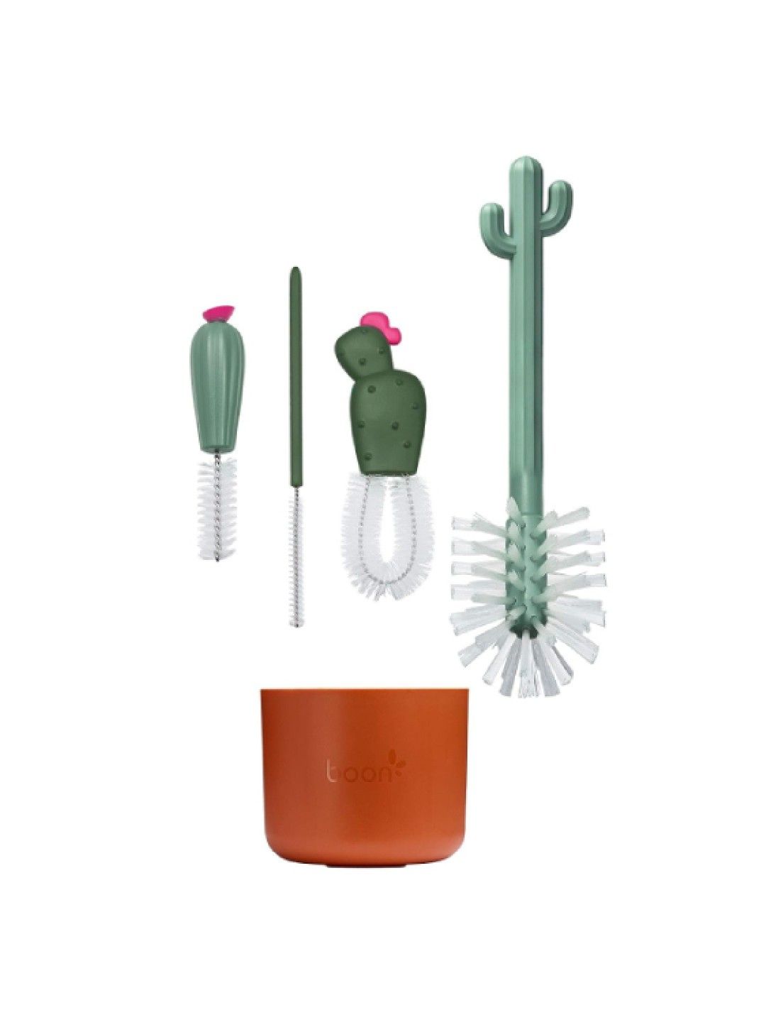 BOON CACTI Bottle Cleaning System - Set of 4 brushes with vase (Brown/Dark Green) (No Color- Image 2)