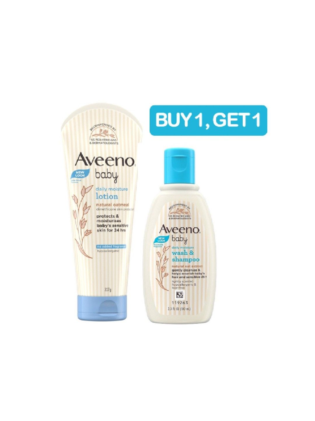 Aveeno Baby Daily Moisture Lotion 227g + FREE Daily Wash & Shampoo 100ml (No Color- Image 1)