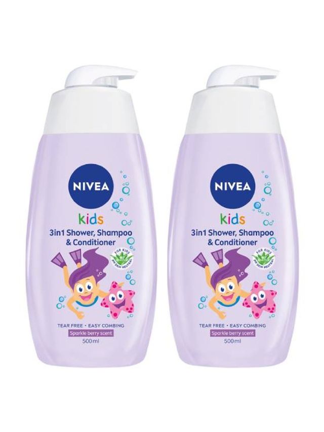 NIVEA [Pack of 2] 3in1 Shower, Shampoo and Conditioner 500ml (Sparkle Berry Scent)