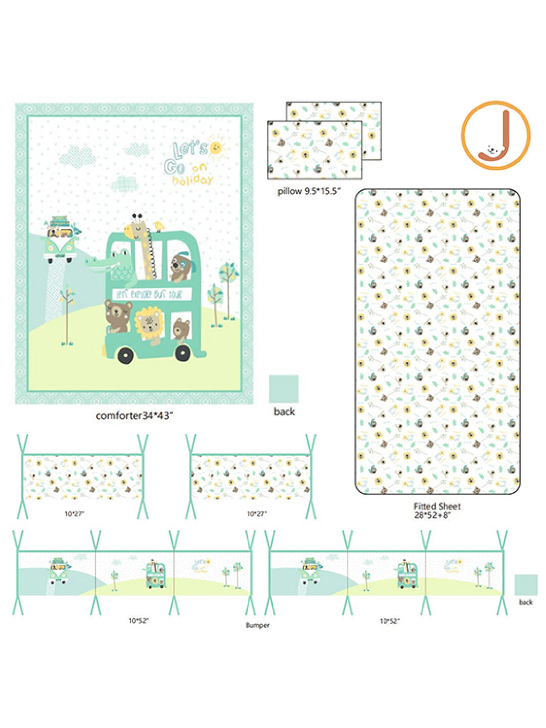 Juju Nursery Holiday Bus 7-Piece Cotton Bedding Set (No Color- Image 2)