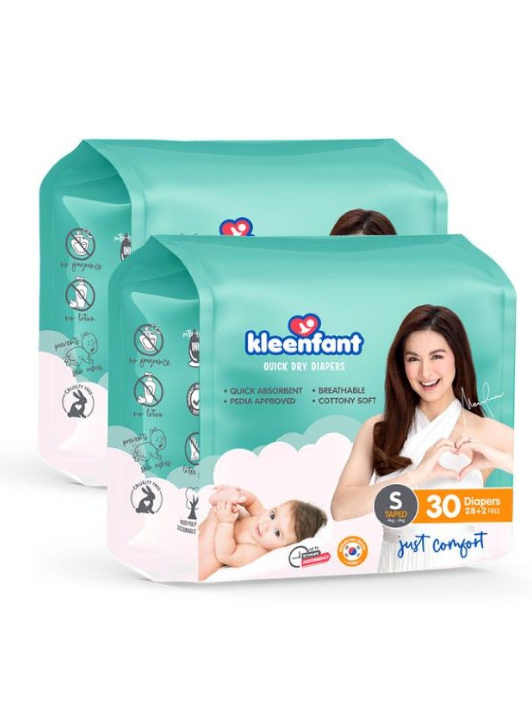 Kleenfant Diaper Taped Small (30 Pcs) Pack of 2 (No Color- Image 1)