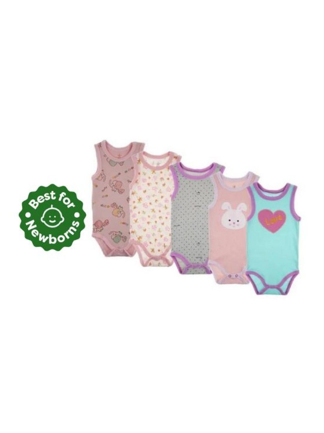 Cottonkind 5-Piece Assorted Sleeveless Onesies (Set A- Image 1)