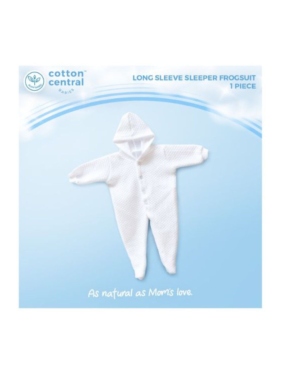 Cotton Central™ Long Sleeve Sleeper with Hood Premium 100% USA Cotton (Snow White- Image 2)