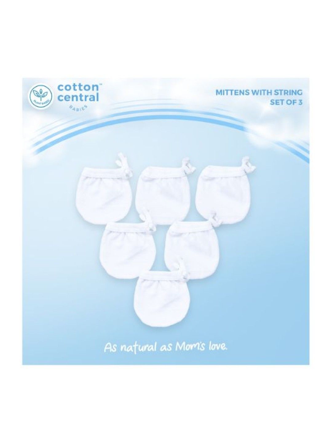 Cotton Central™ Mittens with String 100% USA Cotton (Pack of 3) (Snow White- Image 2)