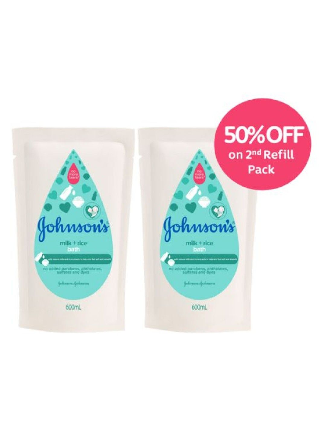 Johnson's Bath Milk + Rice (600ml) Twinpack, 50% off on 2nd Refill (No Color- Image 1)