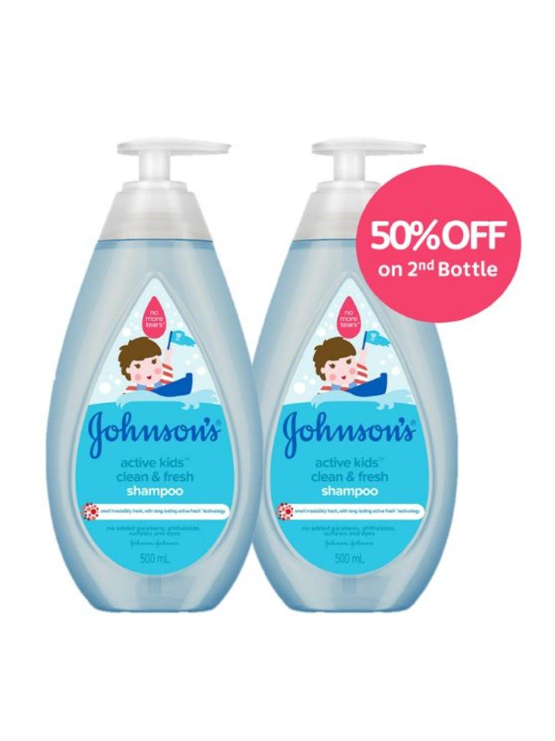 Johnson's Clean & Fresh Shampoo (500ml) Twinpack, 50% Off on 2nd Bottle (No Color- Image 1)