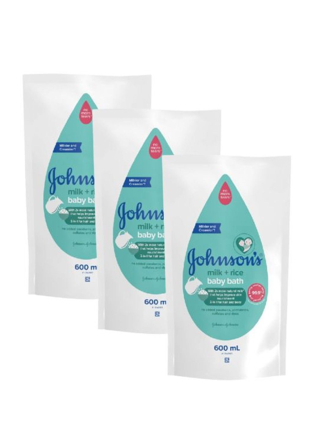 Johnson's Milk + Rice Bath Refill (600ml) x 3 (No Color- Image 1)