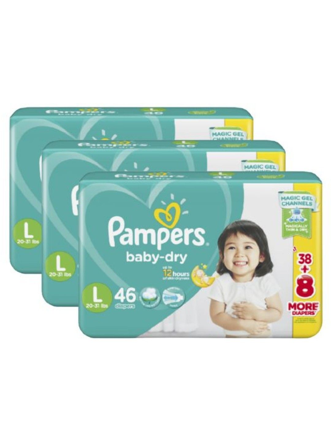 Pampers Baby Dry Taped Large 46s x 3 packs (138 pcs) (No Color- Image 1)