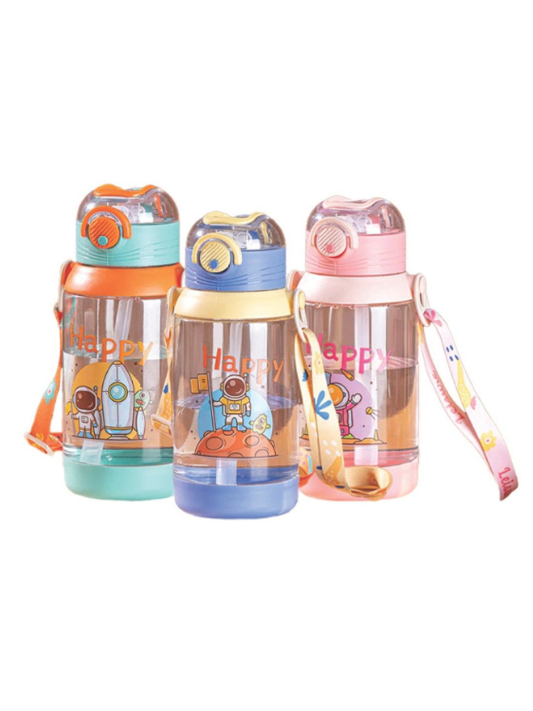 BabyPro Kids Large Water Bottles With Strap and Straw (600ml) (Green- Image 2)