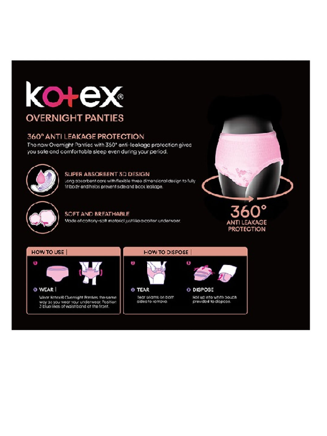 Kotex Overnight Menstrual Panties S-M (2s) (No Color- Image 3)