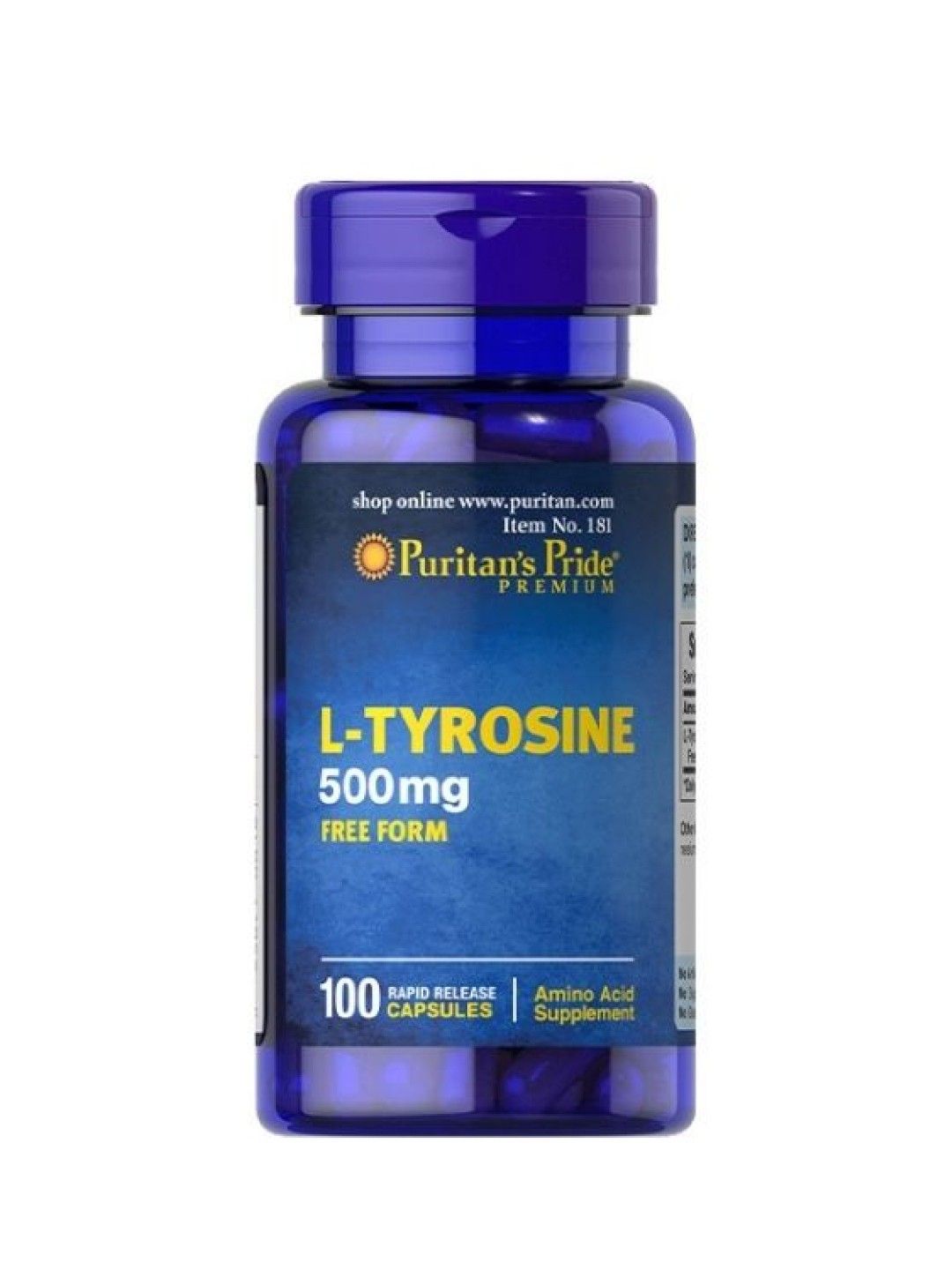 Puritan's Pride L-Tyrosine 500 mg (100 capsules) (No Color- Image 1)