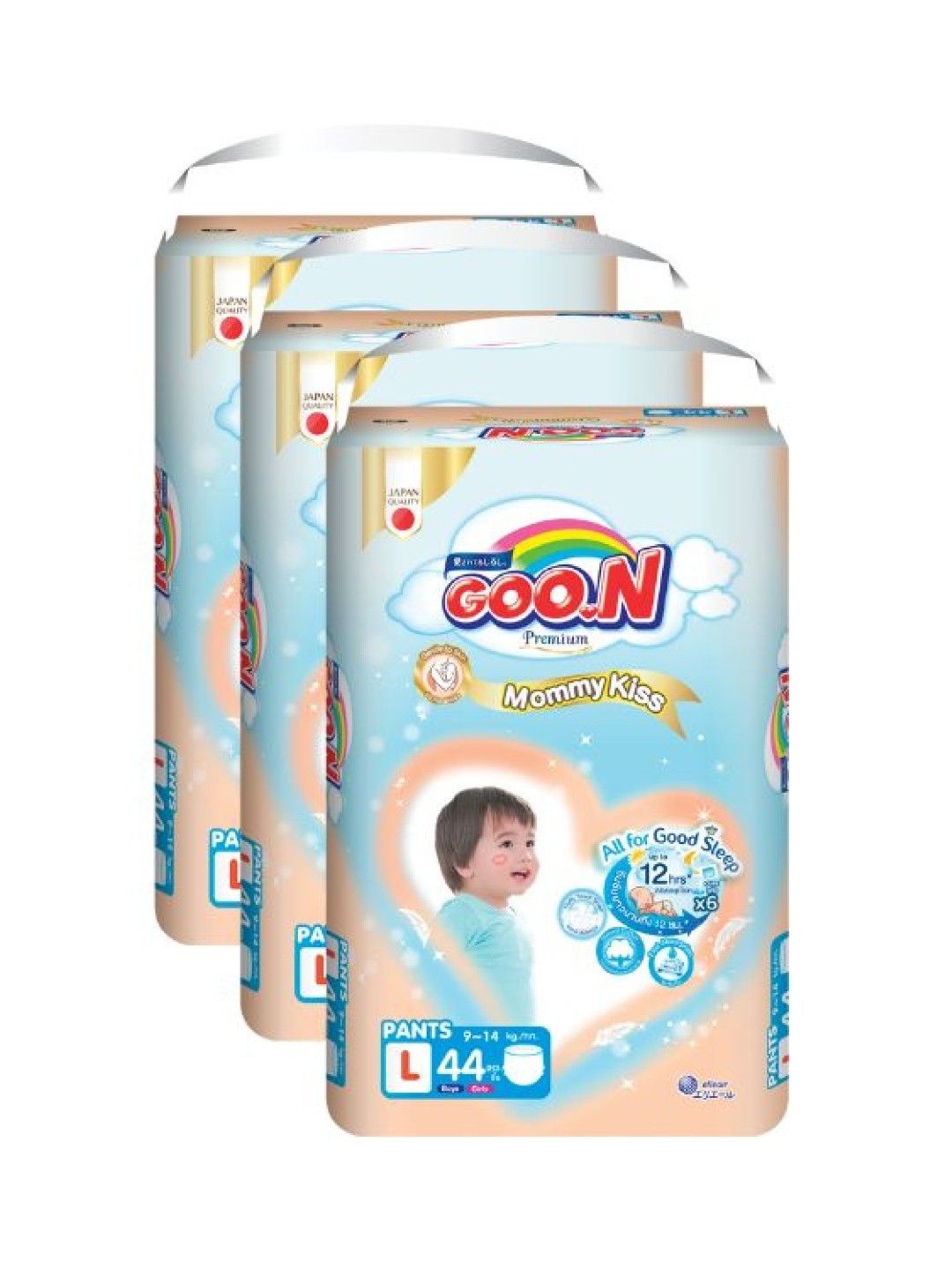 GOO.N Premium Mommy Kiss Diaper Pants Large 44pcs x 3-Pack (132pcs) (No Color- Image 1)