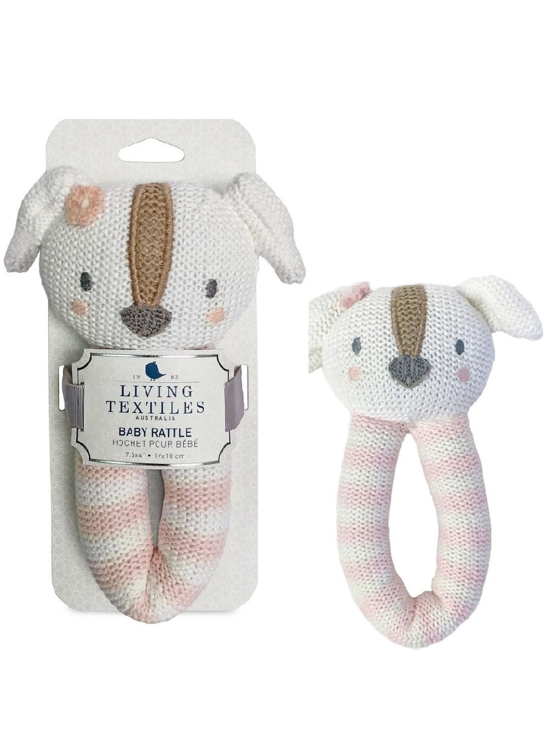 Living Textiles Knitted Rattle – Ms. Rory Puppy