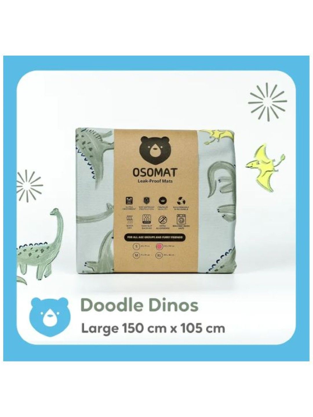 Osomat Leak Proof Mat (Boys) - Large (Doodle Dinos- Image 2)