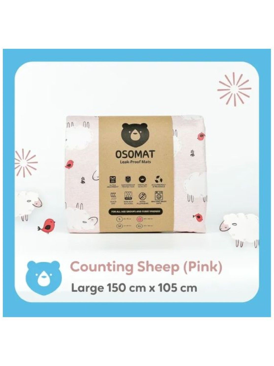 Osomat Leak Proof Mat (Girls) - Large (Counting Sheep (Pink)- Image 2)