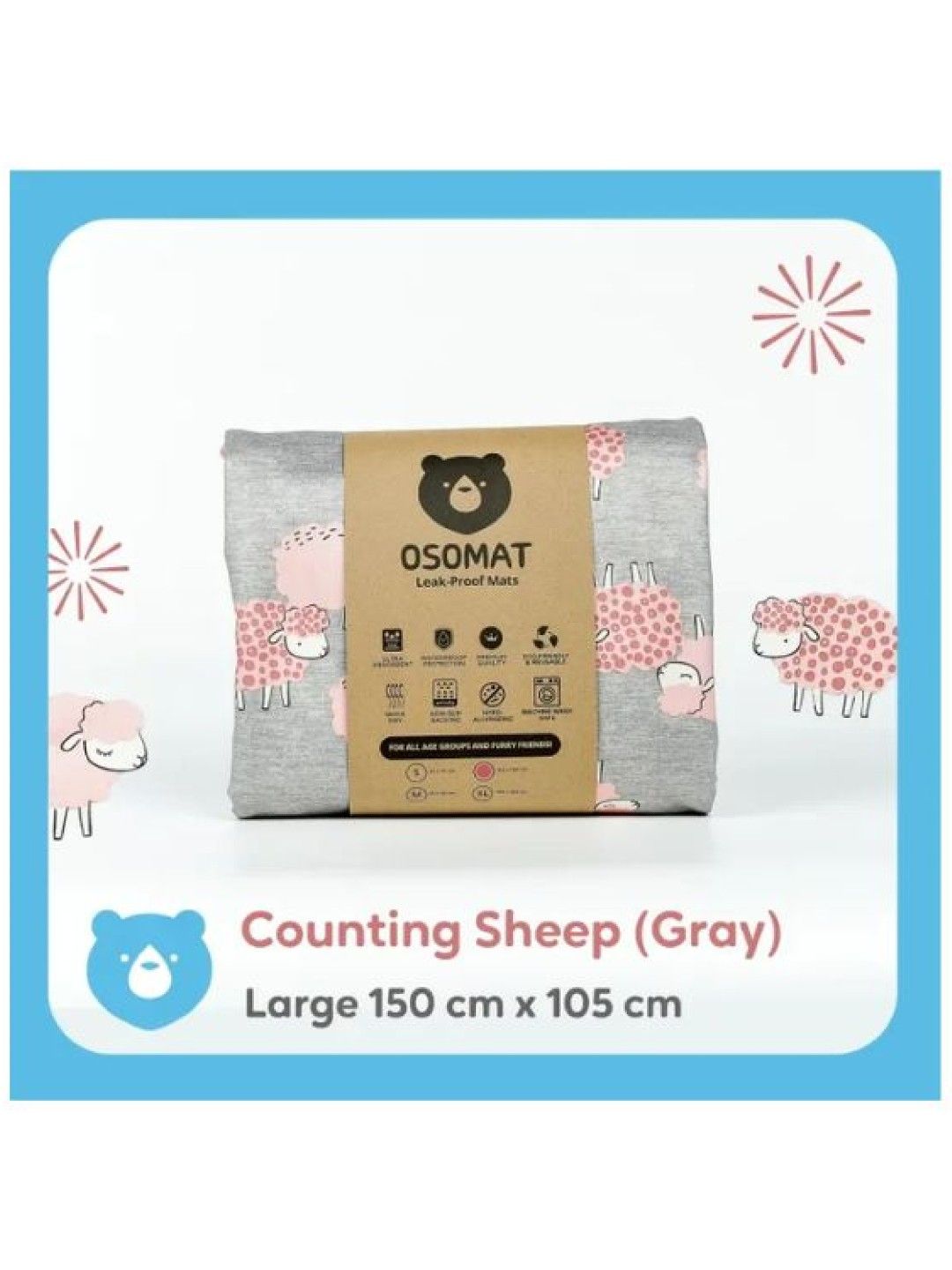 Osomat Leak Proof Mat (Unisex) - Large (Counting Sheep (Gray)- Image 2)