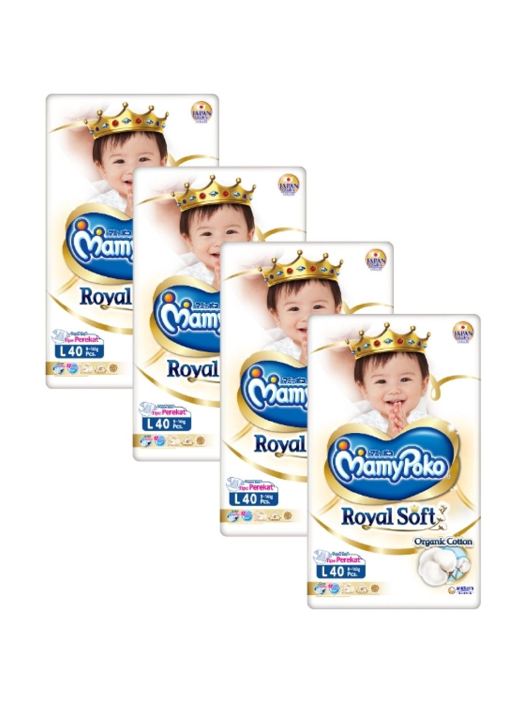 MamyPoko Royal Soft Organic Tape Diaper Large 40s x 4 packs (160 pcs) (No Color- Image 1)