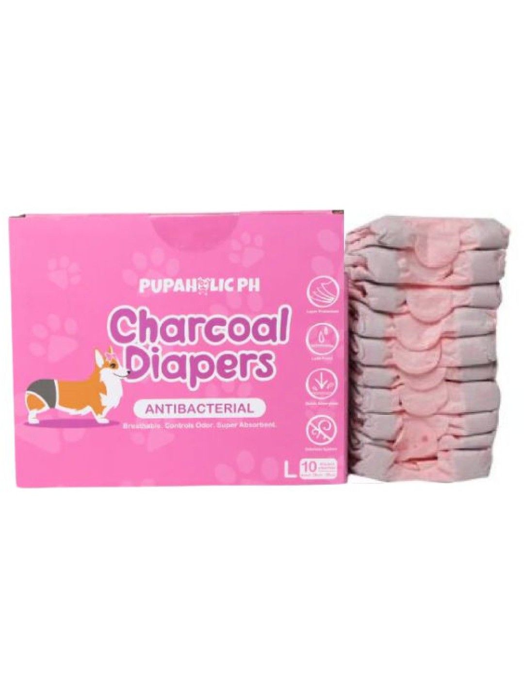 Pupaholic PH 1 Box of Charcoal Diaper 10Pcs/Box (Female) - Large