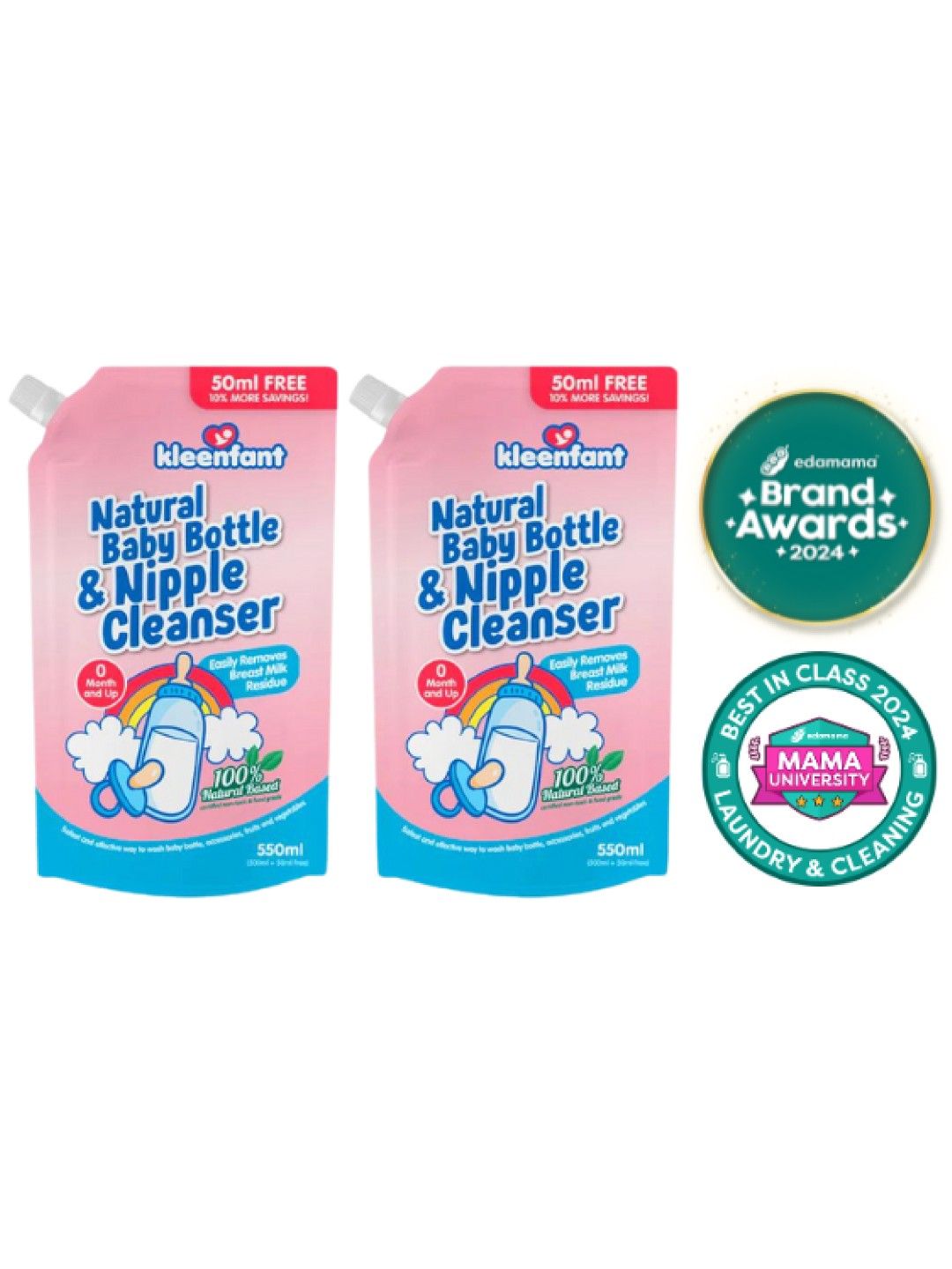 Kleenfant Natural Baby Bottle and Nipple Cleanser (550ml) Pack of 2