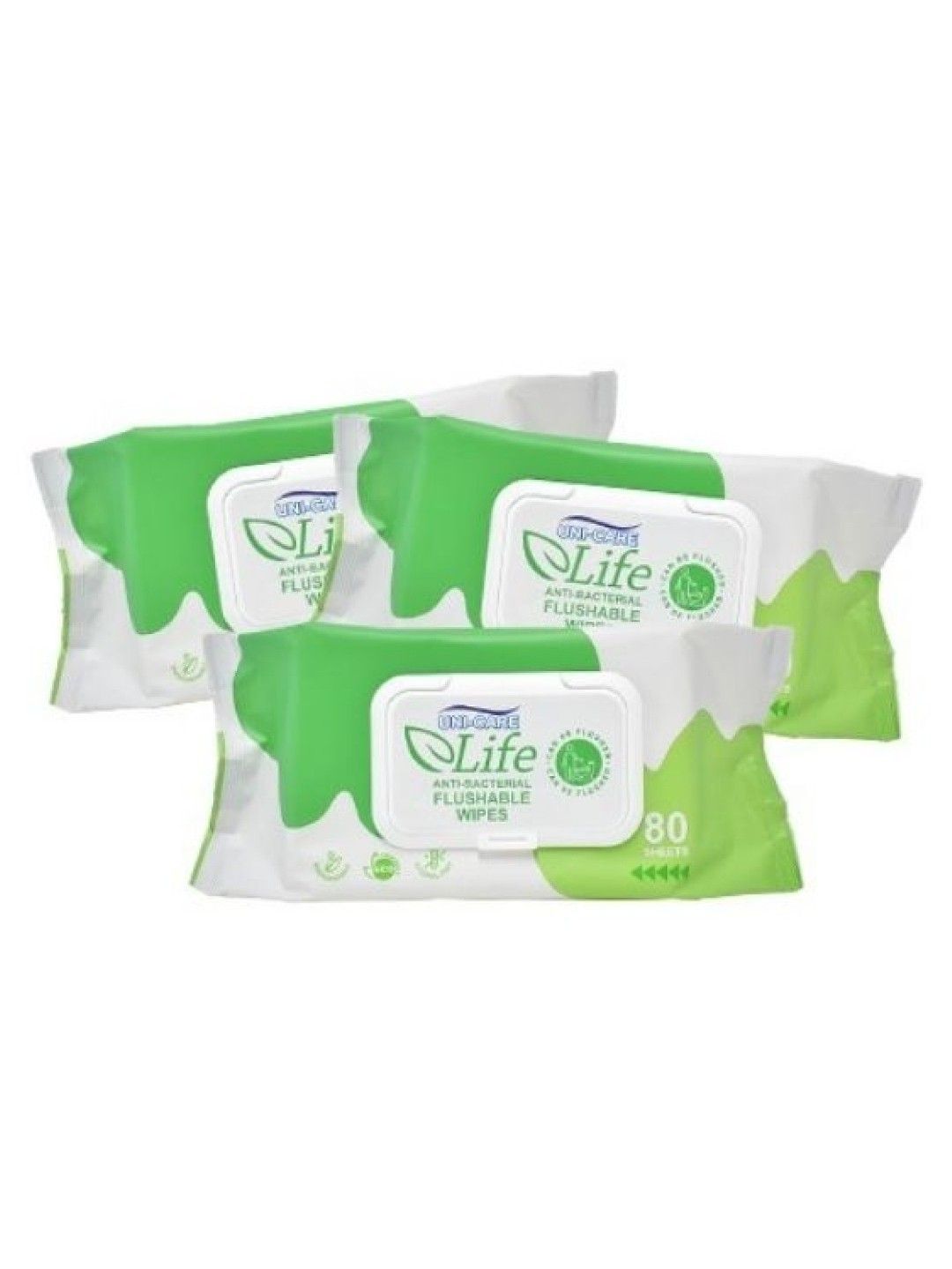 Uni-care Life Anti-Bacterial Flushable Wipes 80's (3-Pack)