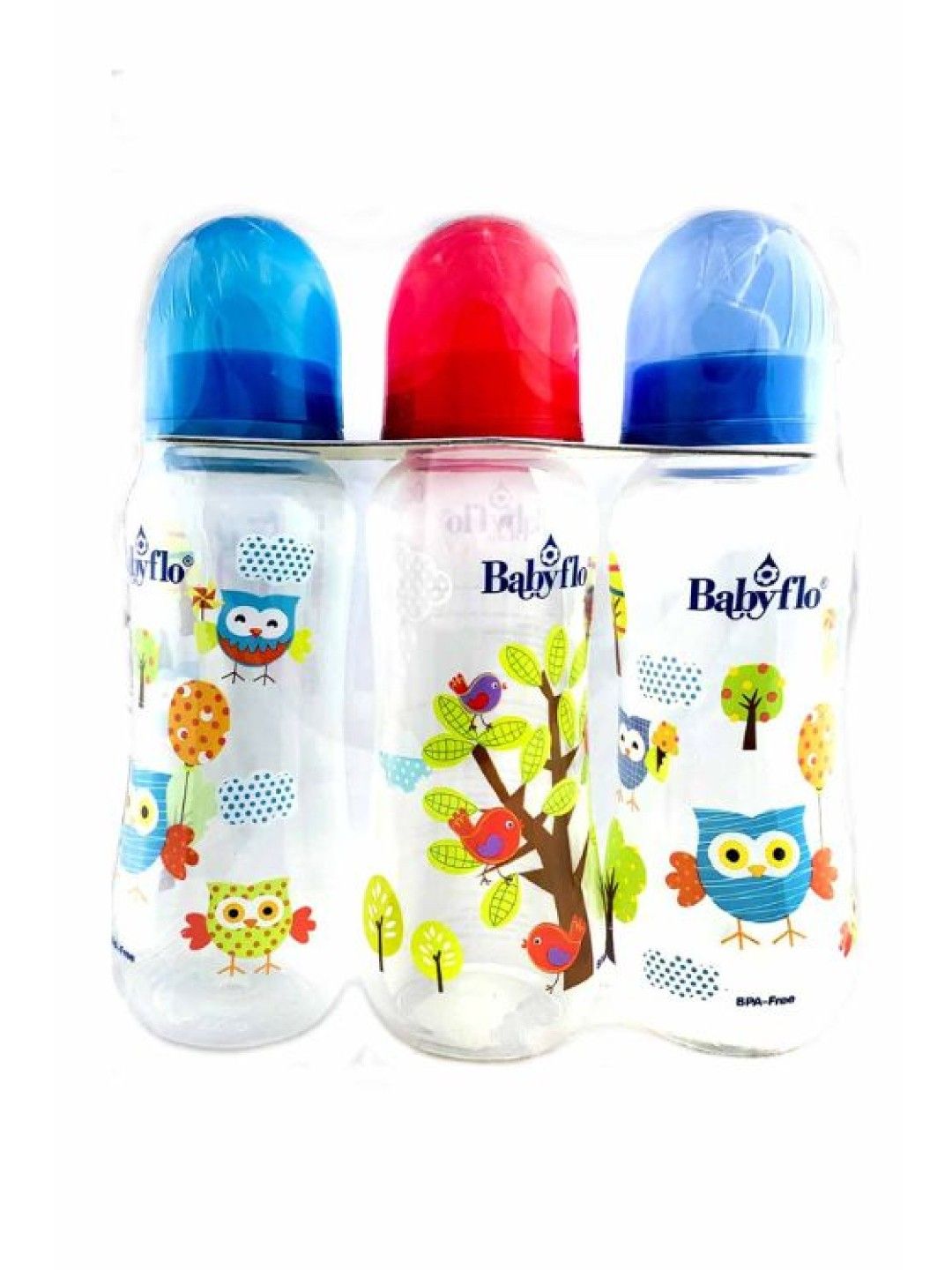 Babyflo Feeding Bottle Tri-Pack (8oz) (Light Blue-Red-Blue- Image 1)