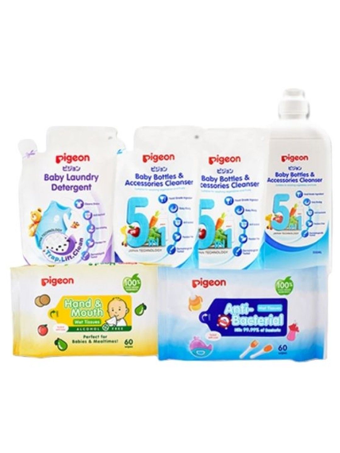 Pigeon Water Base Wipes 3-packs (82 pcs) and Laundry Detergent Refill 2-pack (450ml) (No Color- Image 1)