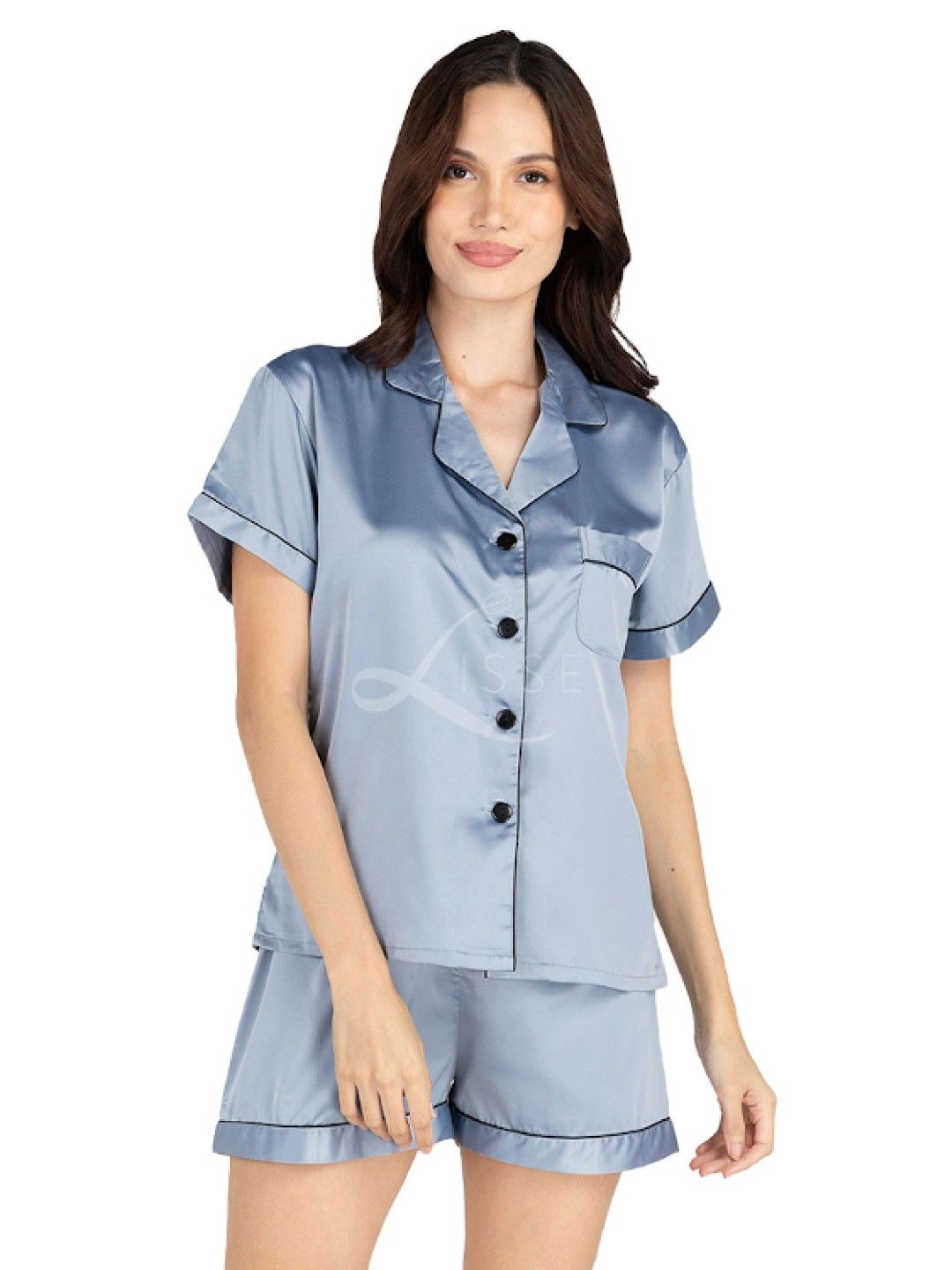 Lisse Plain Jane Short Pajama Set (Dusty Blue- Image 1)