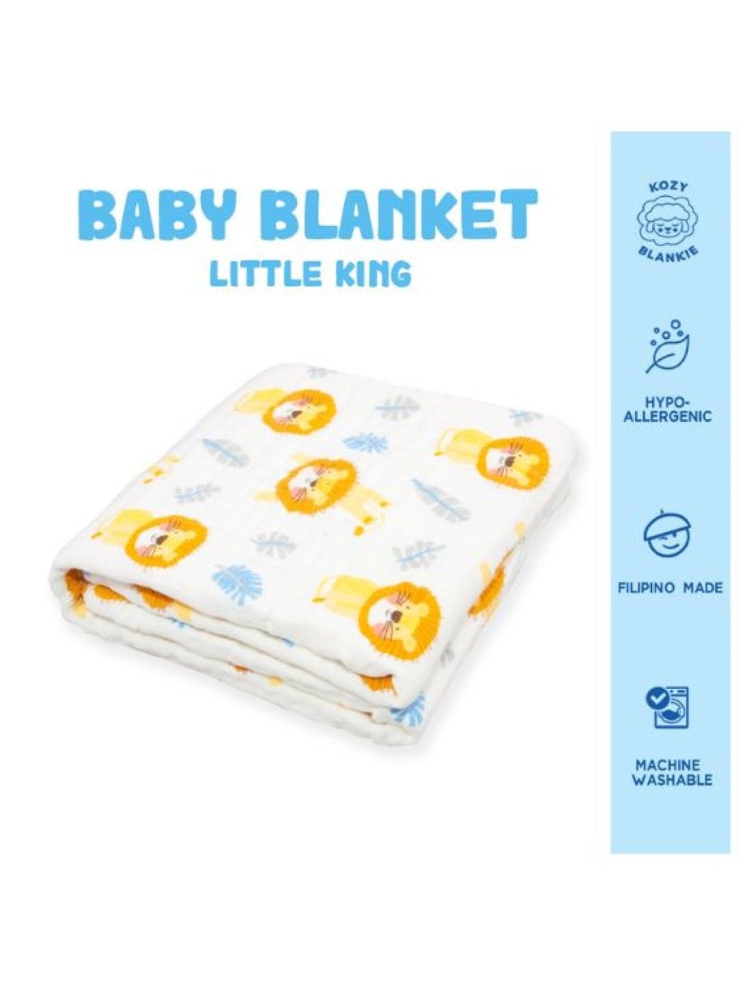 Kozy Blankie 100% Cotton Premium Multi-Purpose Muslin Cloth - Little King (No Color- Image 2)