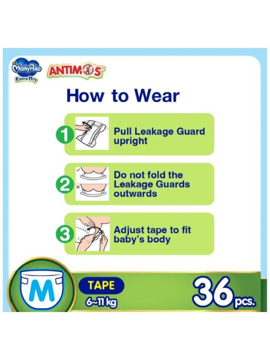 MamyPoko Extra Dry Protect Antimos Diaper Tape Medium (36 pcs) (No Color- Image 4)