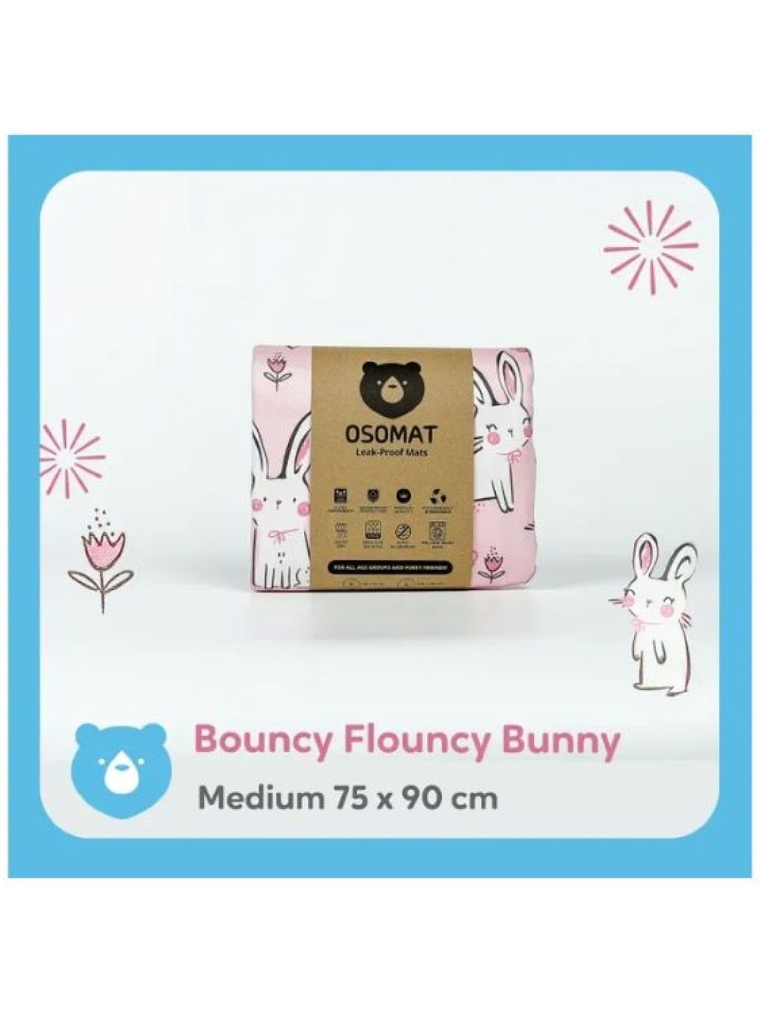Osomat Leak Proof Mat (Girls) - Medium (Bouncy Flouncy Bunny- Image 2)