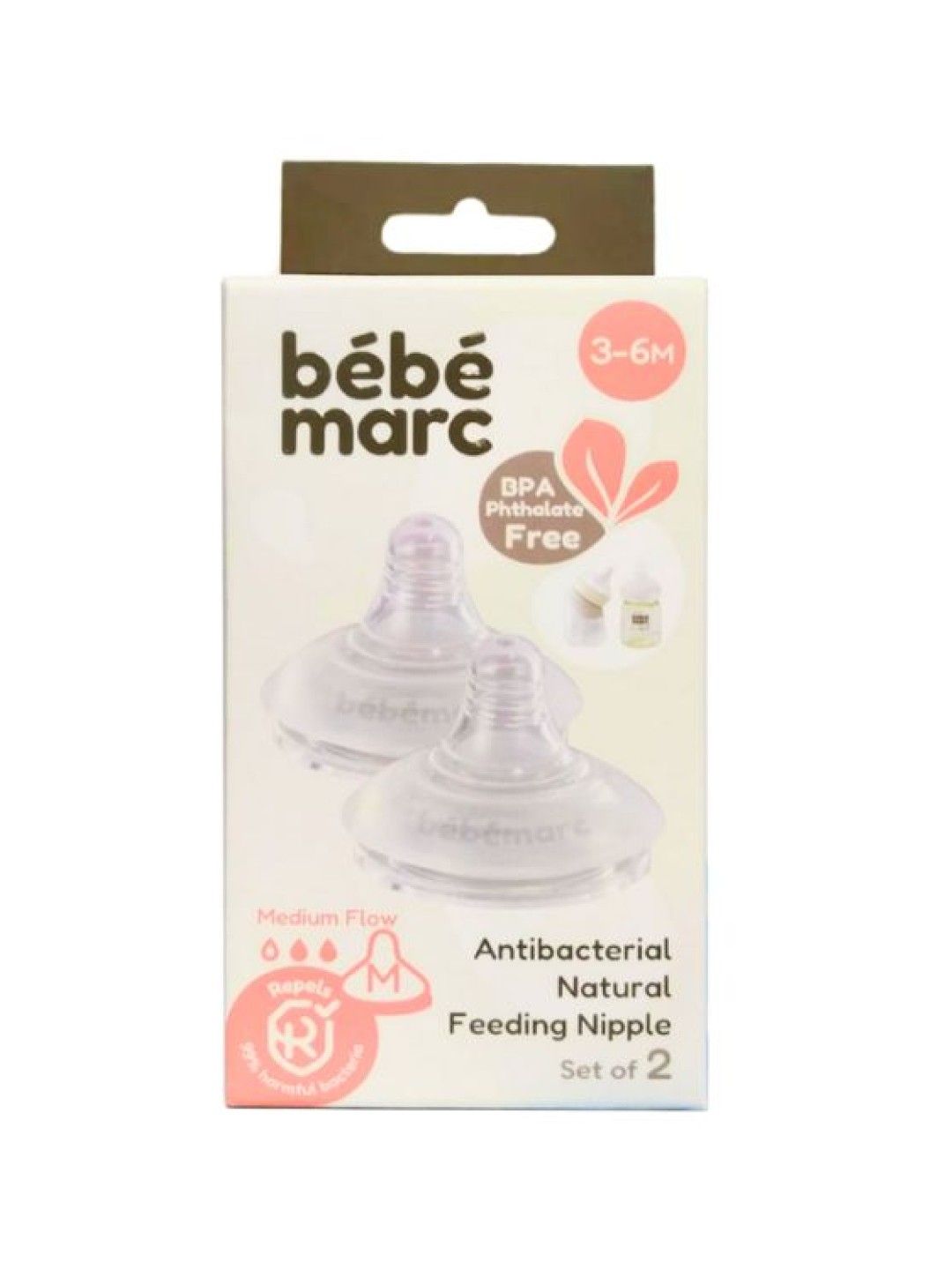 Marcus & Marcus BebeMarc Antibacterial Natural Feeding Nipple (Set of 2) (No Color- Image 3)