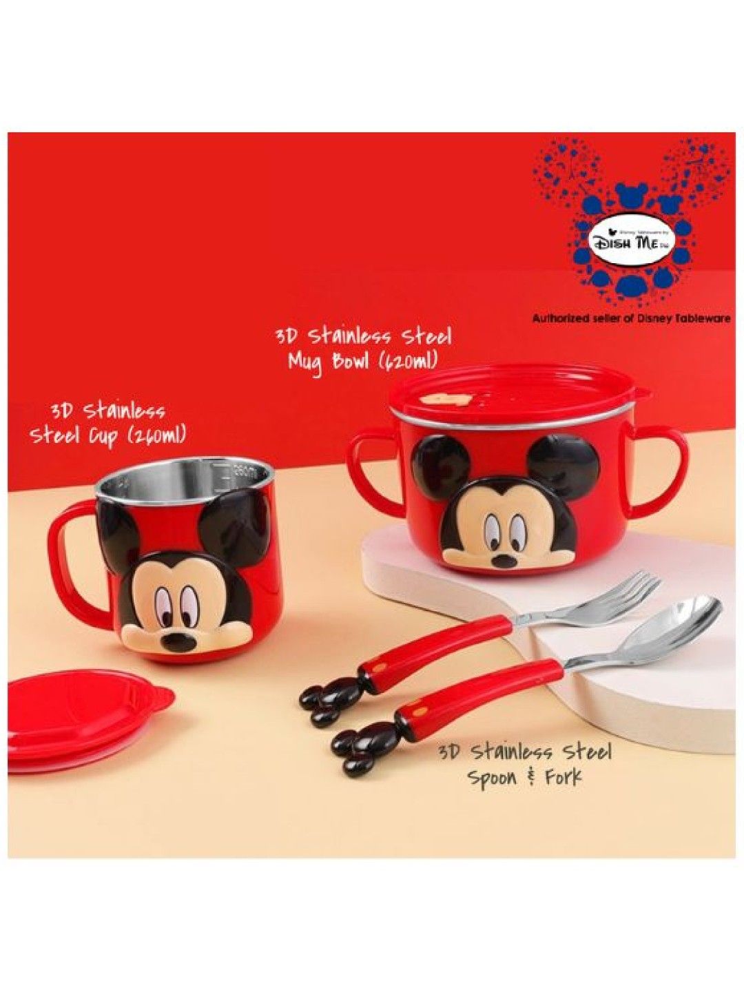 Dish Me PH Disney Mickey Mouse -  3D Stainless Mug Bowl, Cup, Spoon & Fork (4pcs Gift Set) (No Color- Image 3)