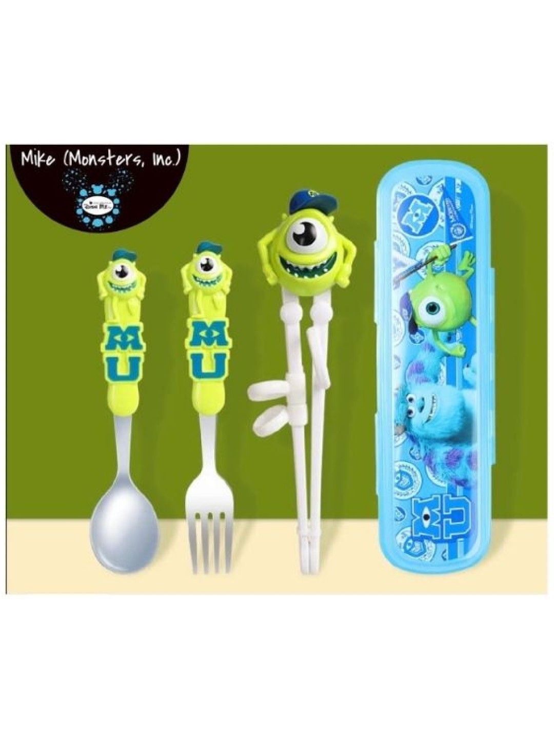Dish Me PH Disney Mike (Monsters Inc.) - 3D Spoon, Fork and Chopsticks Set with Case (No Color- Image 2)