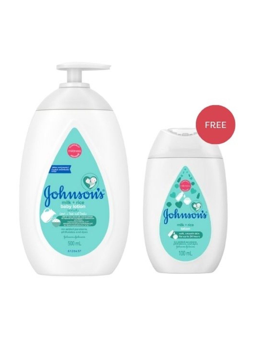Johnson's Milk + Rice Baby Lotion (500ml) with FREE Milk + Rice Lotion (100ml) (No Color- Image 1)