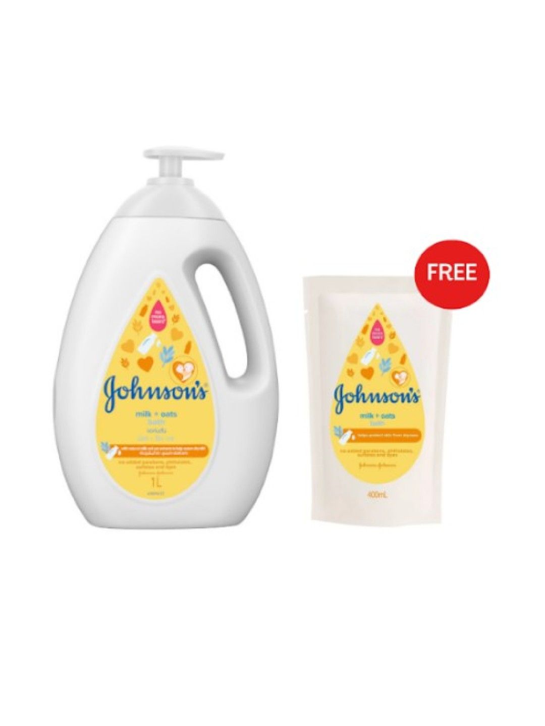 Johnson's Milk+Oats Bath (1000ml )+ FREE 400ml Refill (No Color- Image 1)