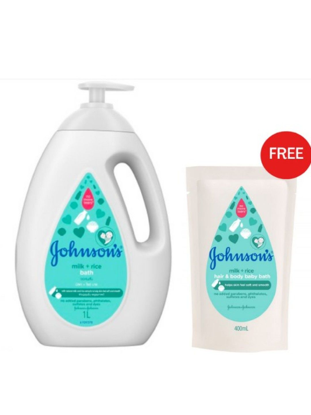 Johnson's Milk+Rice Bath (1000ml) + FREE 400ml Refill (No Color- Image 1)