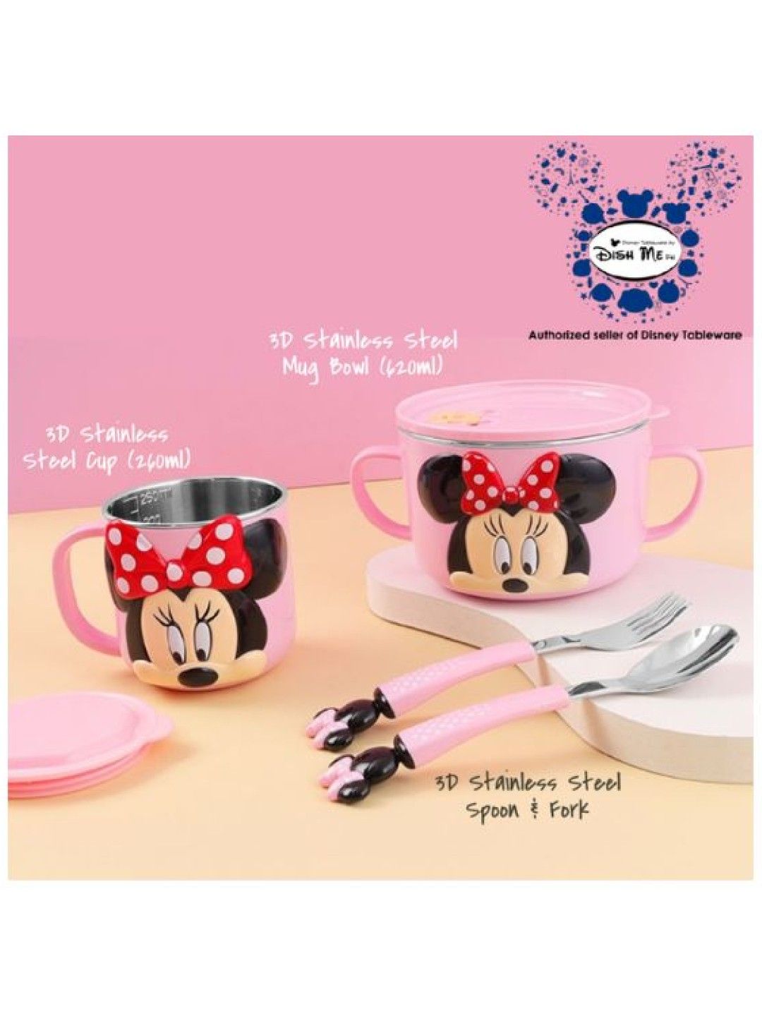 Dish Me PH Disney Minie Mouse - 3D Stainless Mug Bowl, Cup, Spoon & Fork (4pcs Gift Set) (No Color- Image 4)