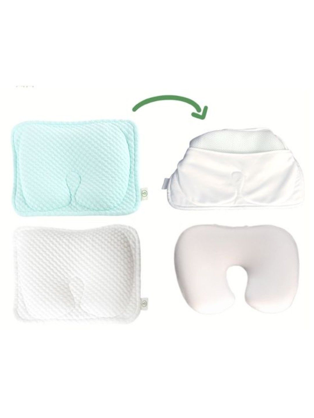 Swaddies PH Newborn Memory Foam Head Shaping Pillow (2 covers included) (1. Mint Green/White- Image 2)