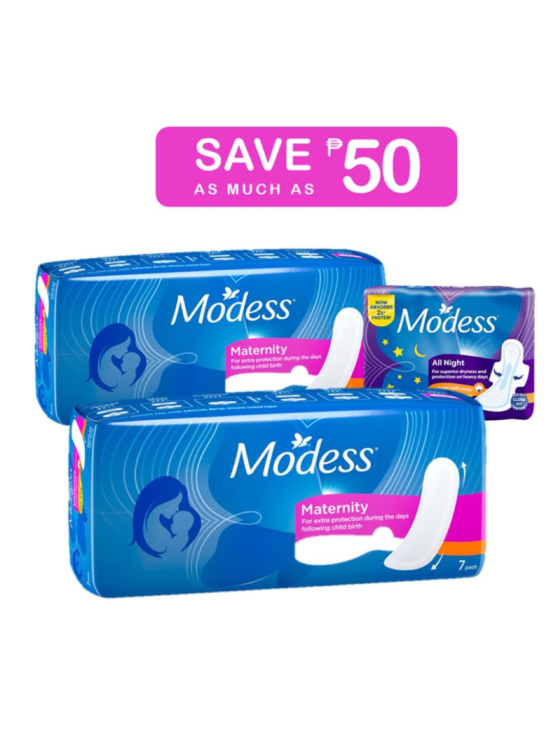 Modess Maternity x 2 + Free Modess All Nights 4s (No Color- Image 1)