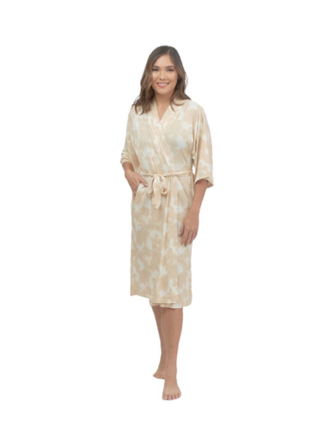 Bamberry Baby Crumple Tie Dye Mommy Robe (Beige- Image 1)