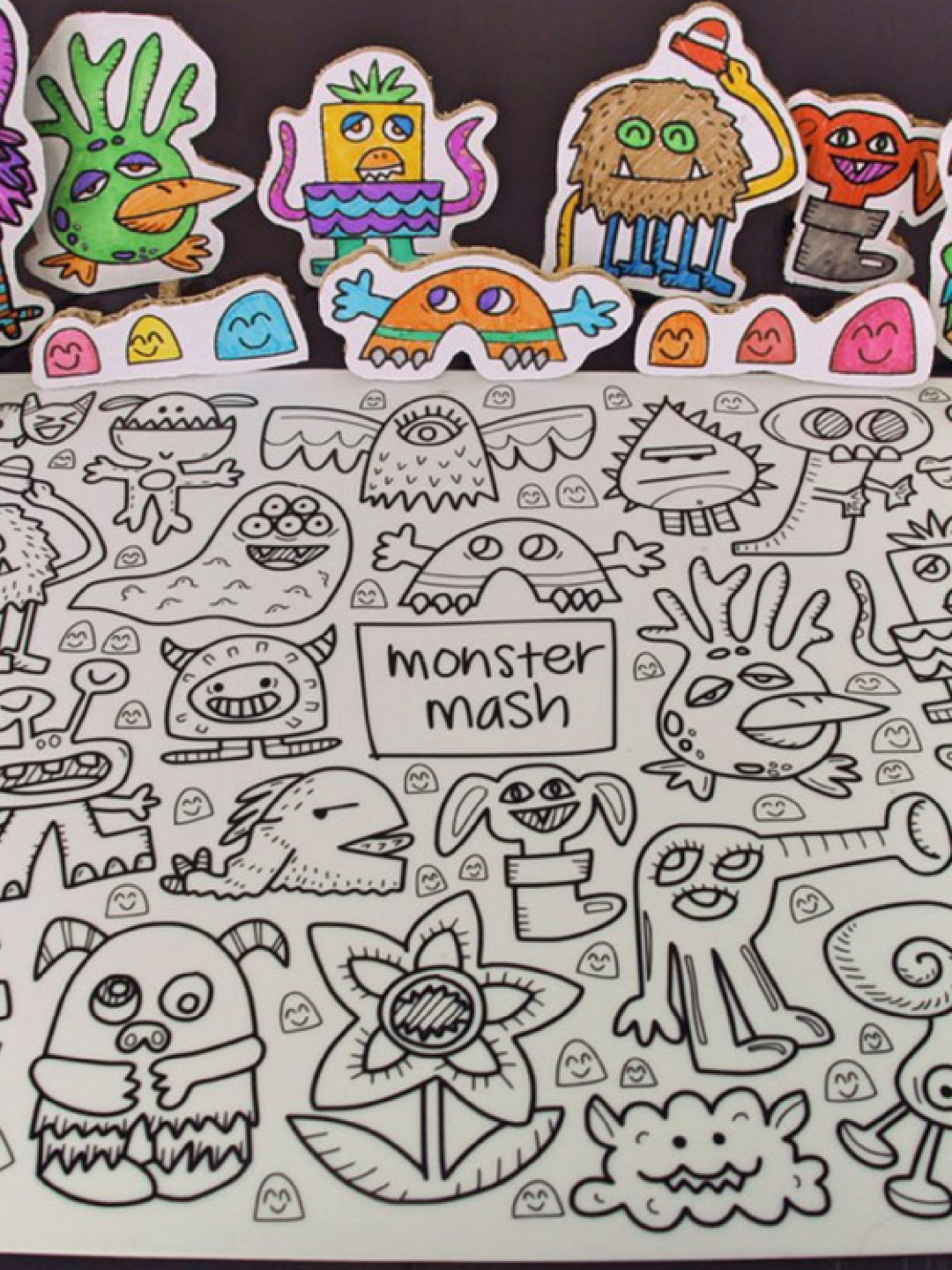 DrawnBy Monster Mash Washable Silicone Coloring Mat with Marker Set (No Color- Image 2)