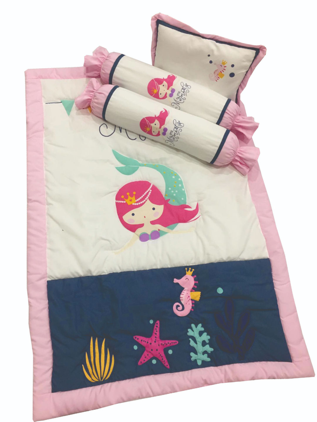 Kozy Blankie My Little Mermaid Baby Comforter Set (White with Pink and Blue- Image 1)